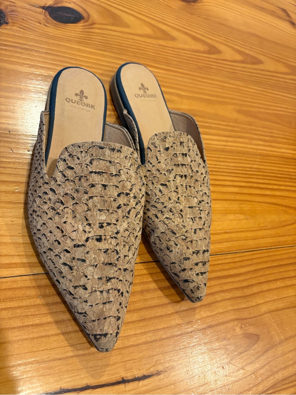 Textured Tan Pointed-Toe Slip-On Mules